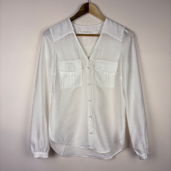 Veronica Beard White V-Neck Pocket Blouse Professional Classic - Picture 1 of 10